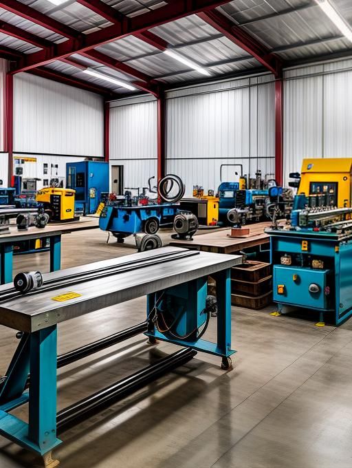 small scale manufacturing workshops with welding machines, lathes, and other industrial equipment.